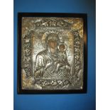 A vintage icon of mother and child, the white metal mount marked 950