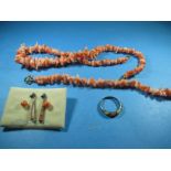 A quantity of vintage pink coral jewellery