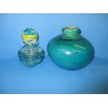 A 1960s/70s hand blown glass inkwell and vase