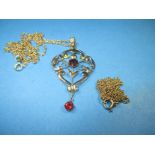 An Edwardian 9ct gold necklace pendant set with Rubies