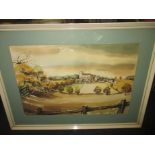 A framed watercolour "Gaulby Church" signed J H Reffin