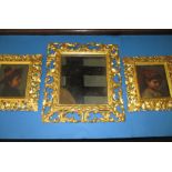 3 Italian carved gilt wood frames, one with a mirror the other two with pictures