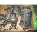 A quantity of antique pewter items