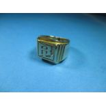 An unmarked yellow metal signet ring, acid tested as gold, approx weight 31g