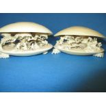 Two 19th century carved ivory 'Clam Shell' dioramas