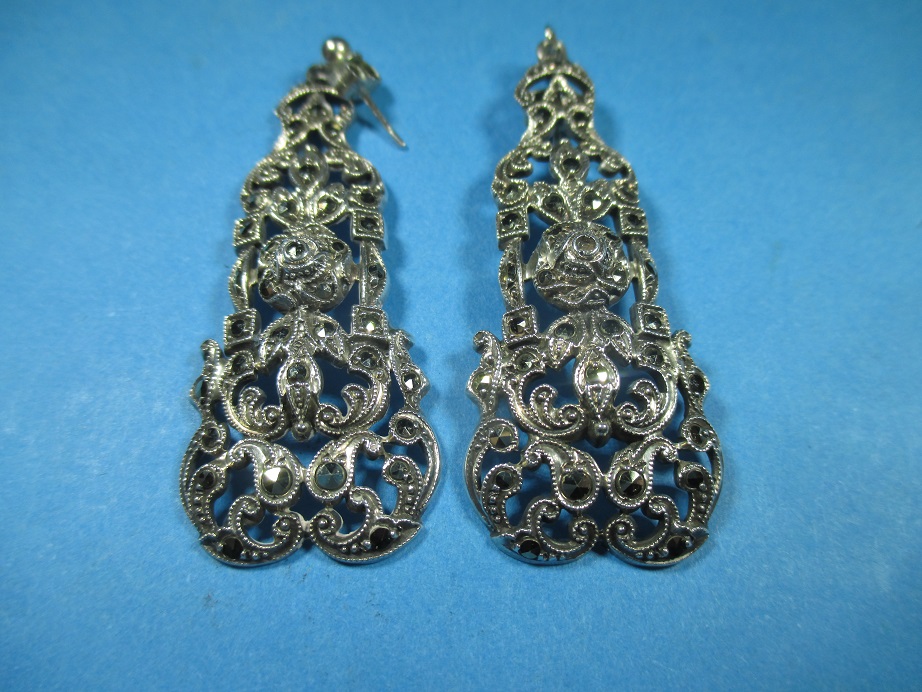 A pair of vintage white metal and marcasite earrings