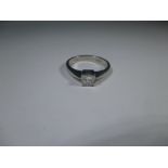 A 950 platinum square cut diamond solitaire ring, approx. ring size H 1/2