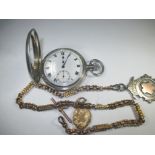 A mid 19th century silver cased half hunter pocket watch with a 9ct gold Albert chain