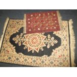 2 Vintage Asian hand woven wool rugs