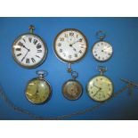 6 Early 20th century watches and an Albert Chain