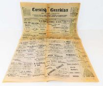 A first ever edition of the Cornish Guardian, date