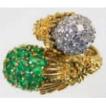 An impressive 18ct gold mid 20thC. London hallmarked diamond & emerald cocktail ring of outstanding