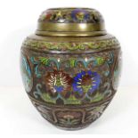 A Japanese bronze cloisonne jar & cover 10in tall