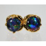 A pair of gold plated sterling silver opal doublet