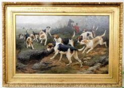 A large oil on canvas depicting hunt scene & hunti