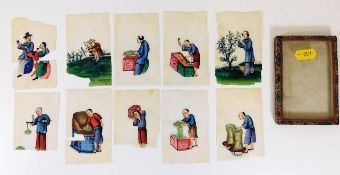 A set of ten Chinese hand painted rice cards with