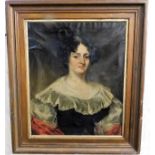 A 19thC. oil on canvas of woman in gilt frame, req