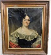 A 19thC. oil on canvas of woman in gilt frame, req