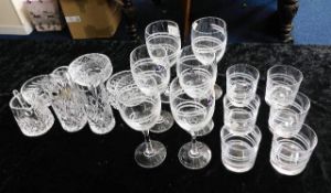 A set of six Edinburgh crystal wine glasses & whisky glasses twinned with Irish & other crystal & In