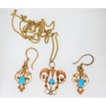 A 9ct gold turquoise style earring & necklace set