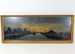 A panoramic framed Dutch oil on panel of evening s