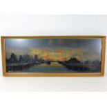 A panoramic framed Dutch oil on panel of evening s