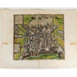 A16thC. coloured map of La Rochelle, France by Bro
