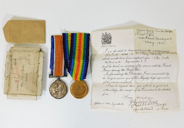 A WW1 medal set posthumously awarded to M347431 Pt