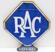 A double sided RAC repairer enamel sign 24.5in high x 22in wide