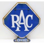 A double sided RAC repairer enamel sign 24.5in high x 22in wide