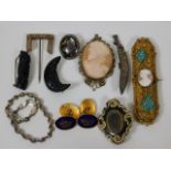 A 19thC. enamelled mourning brooch & other costume