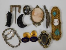 A 19thC. enamelled mourning brooch & other costume