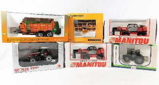 Six mixed boxed diecast tractors & agricultural ma
