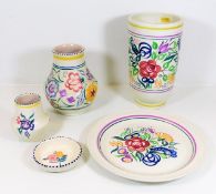 Five pieces of Poole pottery wares including a lar