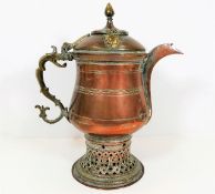 A 19thC. Persian style copper samovar with brass f