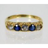 A Victorian 18ct gold diamond & sapphire ring with