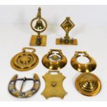 Two horse brass swingers & a selection of other ho