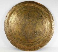 A large 19thC. Asian brass tray with elephant & sa
