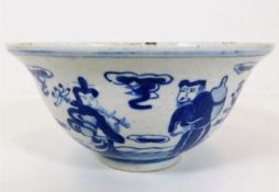 A Chinese blue & white porcelain bowl decorated wi