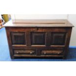 An 18thC. oak mule chest with two drawers 49in wid