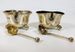 A small pair of London silver trefoil salts with m