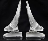 A pair of Lalique crystal glass swallow bookends,