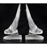 A pair of Lalique crystal glass swallow bookends,