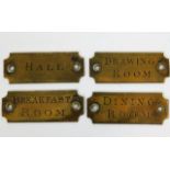Four 19thC. brass door plaques