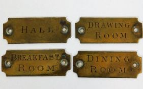 Four 19thC. brass door plaques