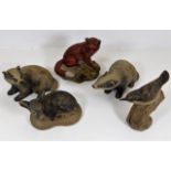 Five Poole pottery animals including a red fox