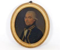 In the style of George Stubbs, a gilt framed 18thC. oil on panel of Royal Naval seaman Captain Ellis