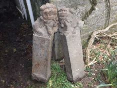 A pair of c.1500 Chinese carved stone temple foo d