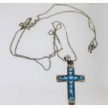 A 9ct white gold chain & cross set with topaz 3.6g