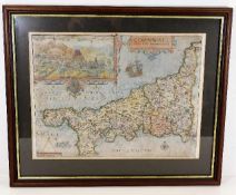 A early 17thC. coloured map of Cornwall by William